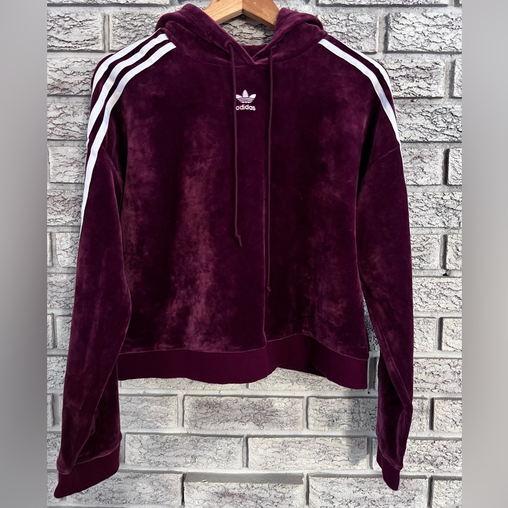 Adidas Women's Velour Hoodie Sweatshirt - Deep Burgundy